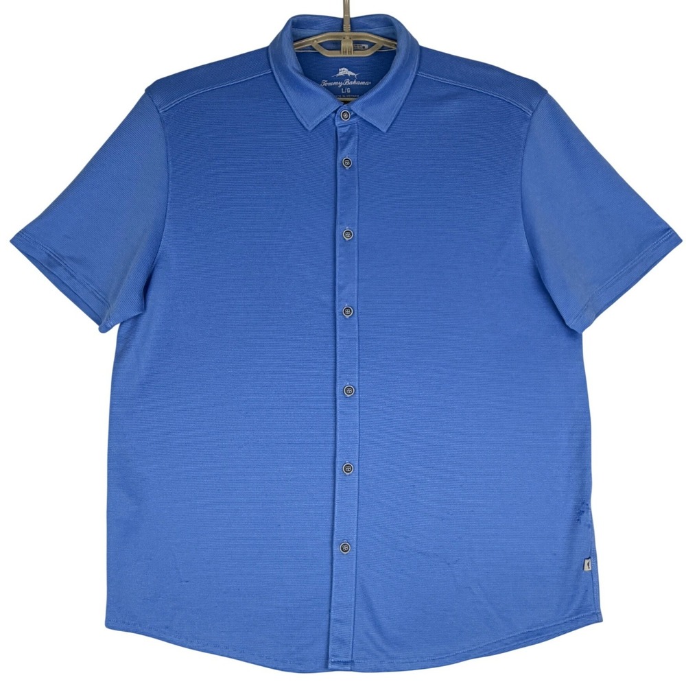 Tommy Bahama Shirt Mens Large Blue Tencel Modal Short Sleeve Button Front